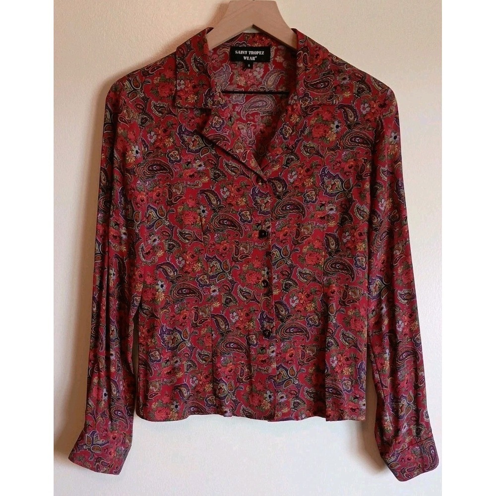 Saint Tropez Wear Boho Paisley Floral Rayon Blouse Y2K Retro Top 6‎